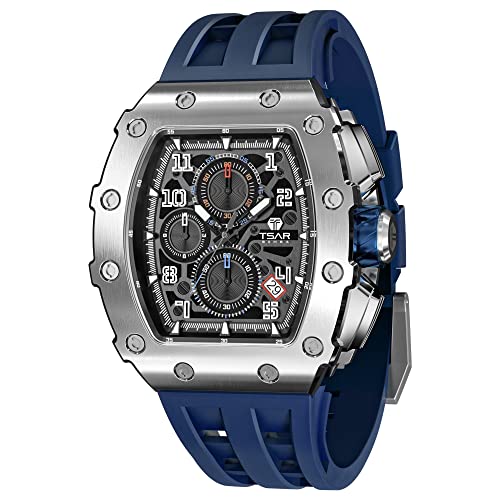 Image of Tsar Bomba Mens Watches Quartz Wristwatch for Men Waterproof 50M Analog Luxury Tonneau Chronograph Calendar Date Men's Dress Business Work Watch Gift for Men