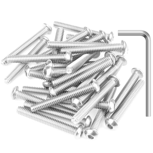 Image of 30 Pieces 1 /4-20 x 1-7 /8 inch Button Head Socket Cap Screws Bolts, HELIFOUNER 304 Stainless Steel (18-8) Screws, Bright Finish, Fully Threaded