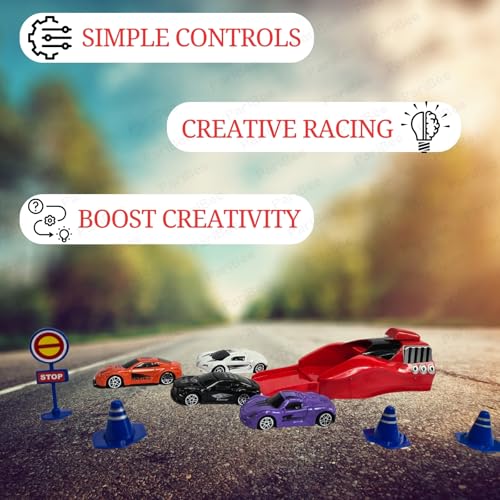 Image of Rapid Launcher Play Set Toy - Red /Blue - High-Speed Car Launcher with 4 Die Cast Metal Stunt Cars, 3 Stoppers & Stop Sign | Racing Game for Kids | Master Racer Sports DieCast Car Toys