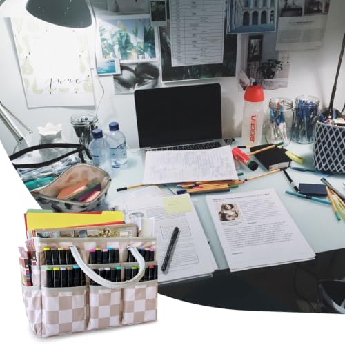 Image of Cupohus Art Organizer Craft Storage Tote Bag with Handles Checkered