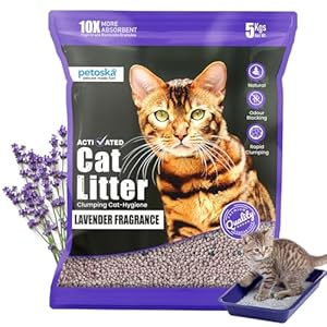 PETOSKA Activated Cat Litter- 5Kg | Lavender Fragrance | Scoopable Bentonite Clay Cat Litter | Advanced Clumpimg Scented Litter Sand | 99.9% Dust Free | Natural | Odour Control