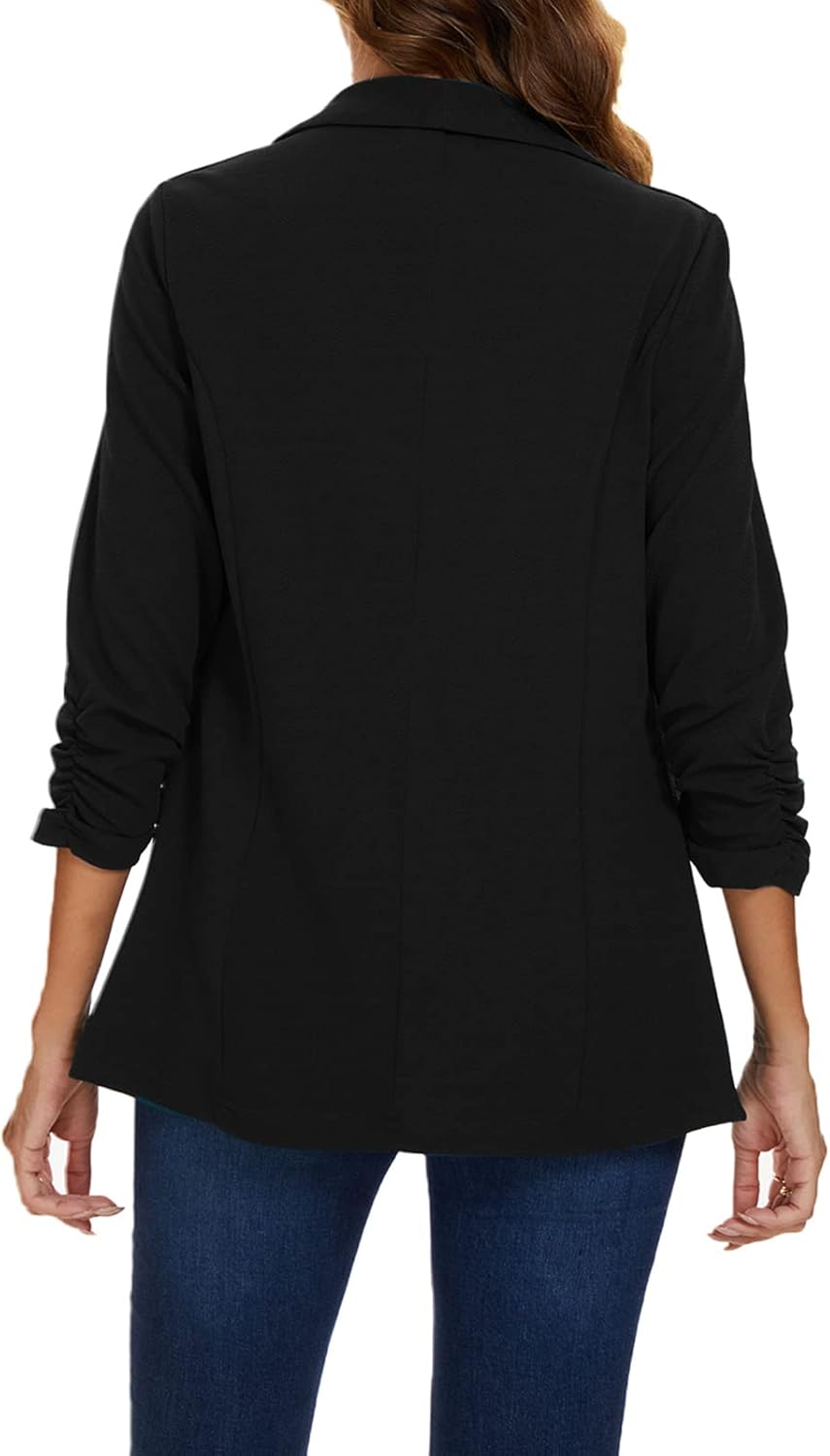 MINTLIMIT Women's Open Front Blazers 3/4 Sleeve Work Office Blazers Shawl Collar Lightweight Jacket with Pockets (Black, Size XL)