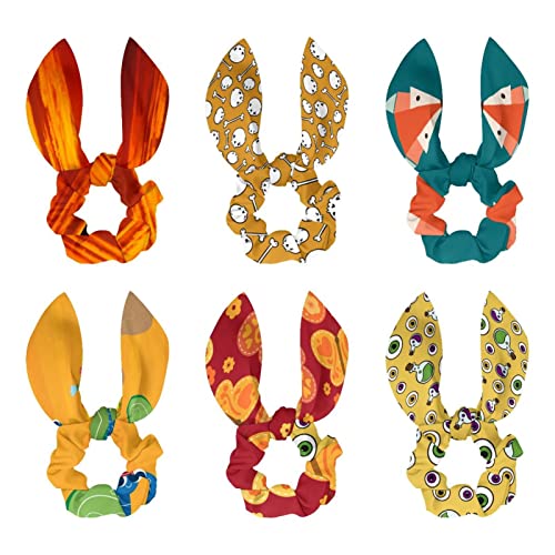 Chouchous en velours orange avec oreilles de lapin | Lot de 6 élastiques à cheveux