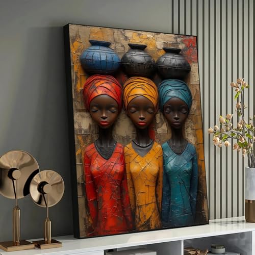 Affiche toile femme africaine trio déco murale ethnique