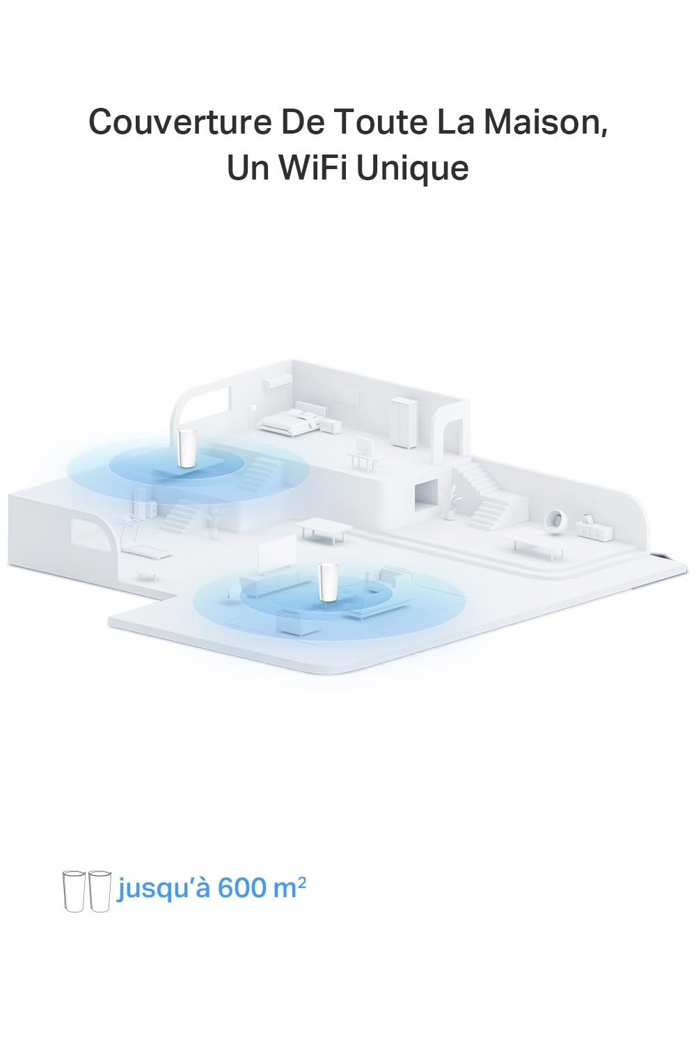 TP-Link Deco WiFi 6E Mesh AXE11000Mbps Deco XE200(2-Pack),Tri-Bande,Couverture de 600 m², Idéal pour Les Grandes Maisons, 1 Port 10 Gbps+2 Ports Gigabit, Profitez au Maximum de Votre abonnement Fibre