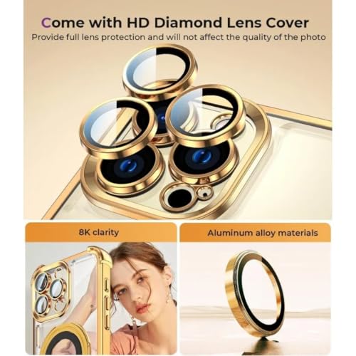 Étui pliable iPhone 16 doré avec clip pour objectif photo et coque antichute