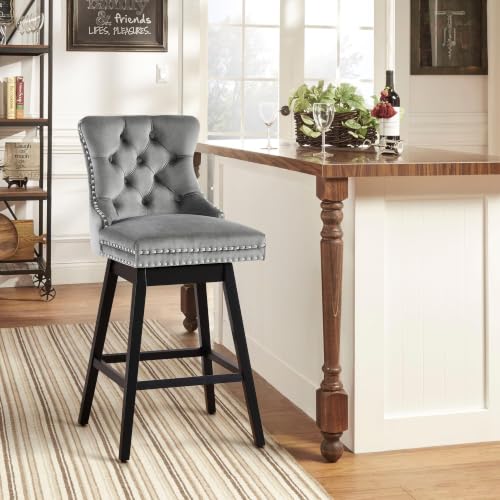 Image of Grey Swivel Bar Stools, Velvet Counter Height Bar Stools Set of 1