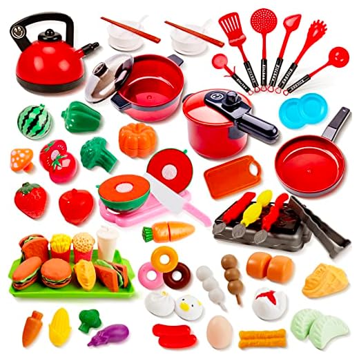 108pcs Kid Play Kitchen Accessories,Fake Food Cooking Toys ,Play Food Sets for Kids Kitchen,Toddler Kitchen Playset,Cooking Toys Kitchen Sets for Kids Ages 4-8