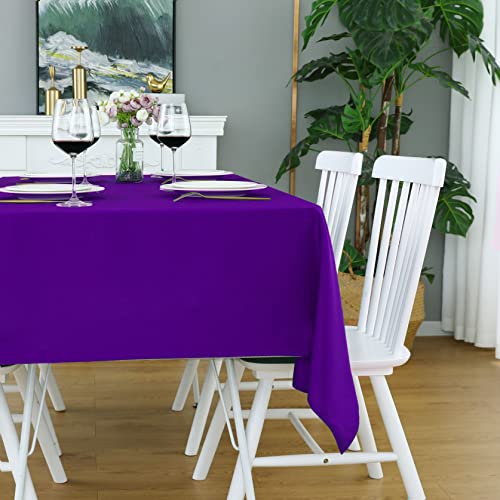 Image of FOLINS&HOME Purple Rectangle Tablecloth 60 x 84 Inch Waterproof Table Cloth | Wrinkle Free Polyester Table Cloths, Spillproof Heavy Duty and Washable Table Cover for Party, Banquet - Rectangular /Oblong