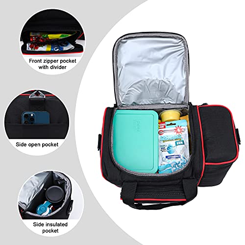 Mier Large Adult Insulated Lunch Bags For Men Women Big Soft Cooler With Removable Liner For Work Travel Picnic - 2 Compartments Lunchbox With Shoulder Strap (Black Red) #TOP2