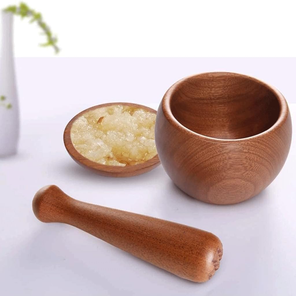 Mortero de madera maciza para ajos
