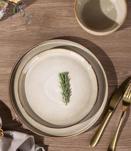 Image of GBHOME Dinnerware Sets for 8, 24 Pieces Ceramic Plates and Bowls Set | Scratch Resistant Stoneware Dishes Set, Dishwasher & Microwave Safe, Reactive Glaze-Almond Cream
