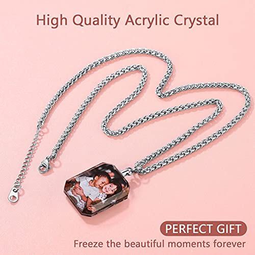 Findchic Square Shaped Photo Necklaces Personalized For Women Men Custom 2 Sides Full Color Pictures Printing Acrylic Crystal Pendants With 22'' 24'' Wheat Chain Keepsake Jewelry #TOP3