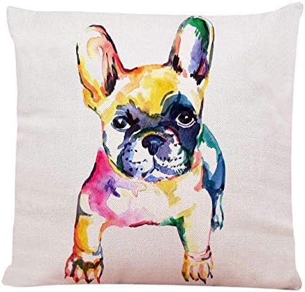 Ofocam Throw Pillow Cover Cute White Frenchie French Bulldog Original Watercolor of Dog Rainbow Hand Square Decorative Throw Pillow Cushion Case for Home Couch Car 18 x 18 Inches Pillowcase