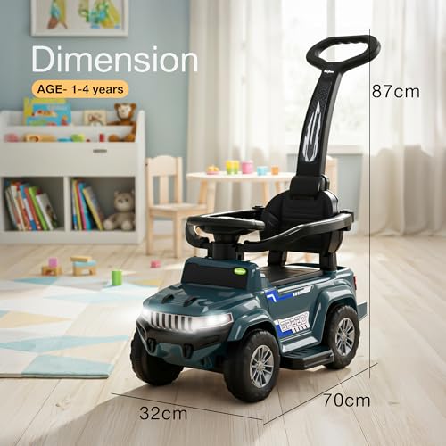 Image of Baybee Speedy Pro Baby Ride on Car for Kids with Parental Handle | Portable Kids Car with LED Lights, Music, Backrest & Basket | Toy Rideons Jeep | Toddler Push Baby Cars for 1 to 3 Years (Dark Blue)