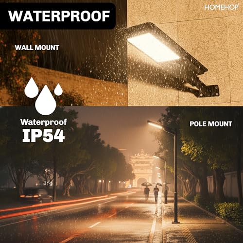 Image of Homehop Solar Light Outdoor Home Garden 50W Street Night Lamp Waterproof | Solar Street Light Outdoor Automatic Wireless Motion Sensor Security for Road, Patio, Balcony with Pole (Warm,4000mAh, ABS)