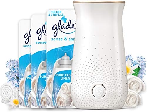 Glade Sense & Spray Air Freshener Diffuser & 3 Refills, Motion Activated Spray for Home, Clean Linen