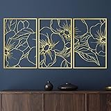 Vivegate Gold Minimalist Floral Single Line Metal Wall Art Decor - 18'X12' 3 Packs Gold Floral Abstract Minimalist Lines Wall signs for Hanging home wall decor