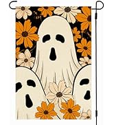 RABUSOFA Halloween Ghost Floral Garden Flag 12x18 Inch Double Sided Small Decorative Burlap for O...