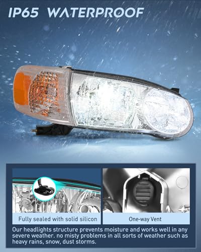 Image of Nilight Headlight Assembly Compatible with 2001 2002 Toyota Corolla Replacement Headlamp Chrome Housing Amber Reflector Driver and Passenger Side