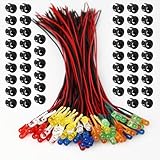 OWOFYDR 60 Pcs 5mm Pre-Wired 9-12V DC LED Diodes & Mounting Rings，6 Colors x10 Pcs Diffused Lens Polarized Wires for Automotive Motorcycle Model DIY Electronic Indicator Lights