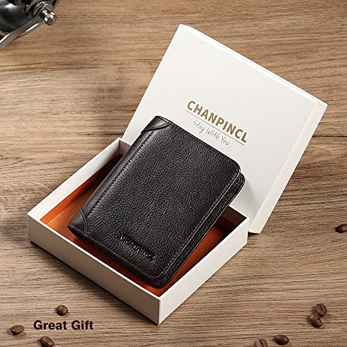 Image of Mens Trifold Leather RFID Blocking Wallet with 2 ID Windows 2 Cash Compartments 6-8 card slots 2-3 inside slots Large Capacity Wallet