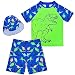 AuSletie Boys Two Pieces Rash Guard Swimsuit Set Short Sleeve Swimwear Kids Dinosaur Boys Bathing Suit with Sun Cap for 2-6 Years