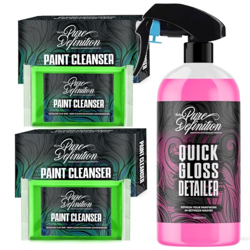 Pure Definition Car Clay Bar Kit, Fine Grade Claybar Block & Detail Lube Spray, Auto Detailing (1000ML + 2 X 100g Clay)