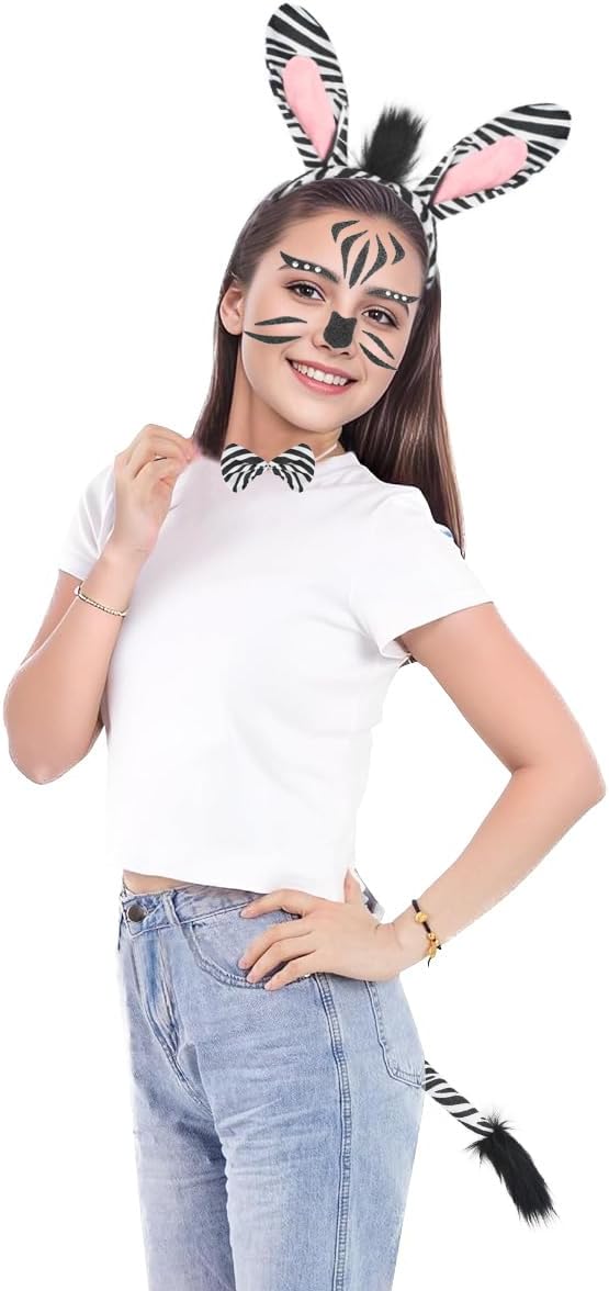 4 PCS Animal Ears and Tail Set for Kids and Adults-Halloween Christmas Theme Party Cosplay Animal Costume Accessory