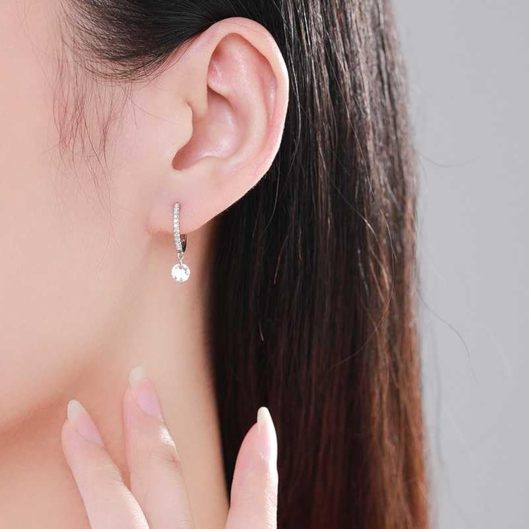 Bling Queen CZ Square Drop Earrings, Huggie Hoop Closure