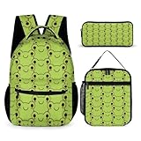 Homieblanket Frog Backpack with Lunch Box & Pencil Case, 16 Inch Cute Frog Themed Bookbag, Adjustable Lightweight Large Capacity, Colorful Frog Backpack Set for Kids Girls Boys School
