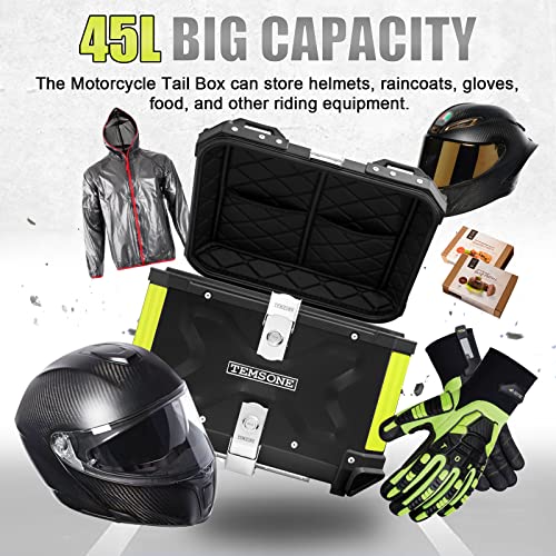 Temsone 45L Universal Motorcycle Top Case, Motorcycle Tail Box With Backrest & Handle, Waterproof Motorcycle Rear Top Box, Dual-Key Storage Carrier Case, Aluminum Trunk Tour Tail Box For Store Helmet #TOP5