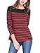 Allegra K Women's Striped Top Long Sleeve Round Neck Tops Trendy Casual Striped Shirts Medium Red