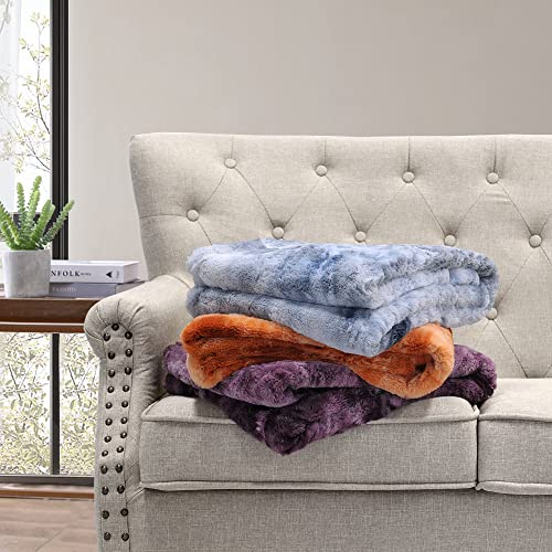 Home Soft Things Tie Dyed Double Sided Faux Fur Throw Blankets Soft Warm Cozy Fluffy Plush Comfortable Couch Bed Cover Living Room Decor, Orange, 50'' X 60'' #TOP4
