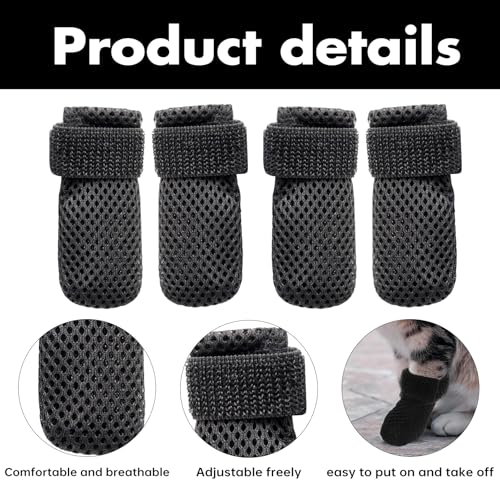 4Stk Katzenschuhe,Verstellbare Katzenschuhe aus Netzstoff,Krallenschutz für Katzen,Atmungsaktiv Katzenpfotenschutz,Anti-Kratz-Schuhe Für Katzen,Katzenstiefel zum Baden,Schneiden von Nägeln (Schwarz,M)