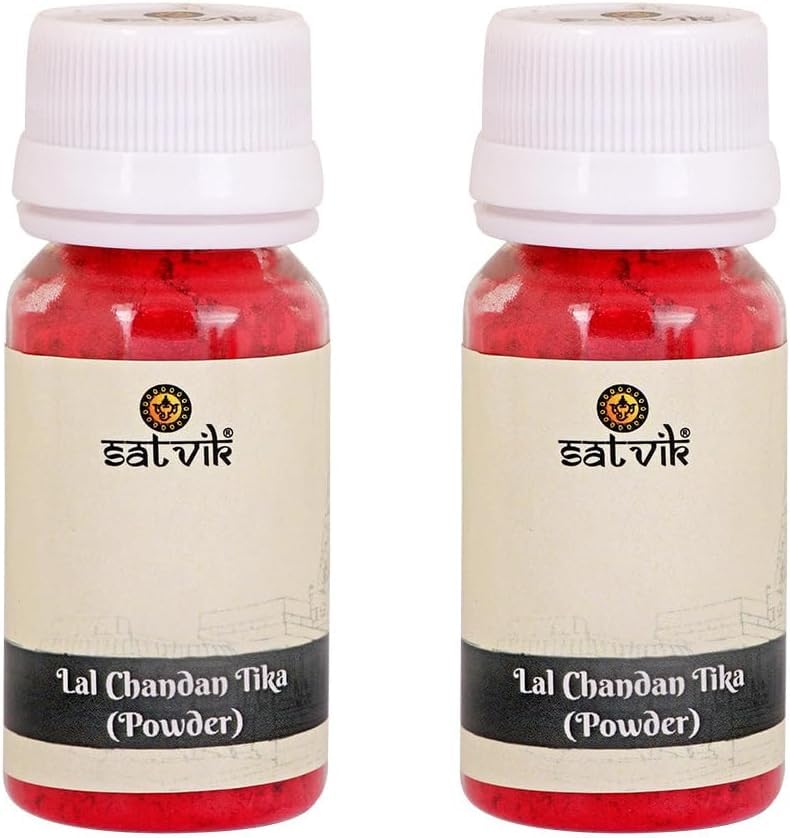 SATVIK Set of 2 - (25gmx2) Red Ashtagandha Chandan Tikka Powder | Traditional Lal Tilak Roli for Pooja, Festivals & Ritual Use