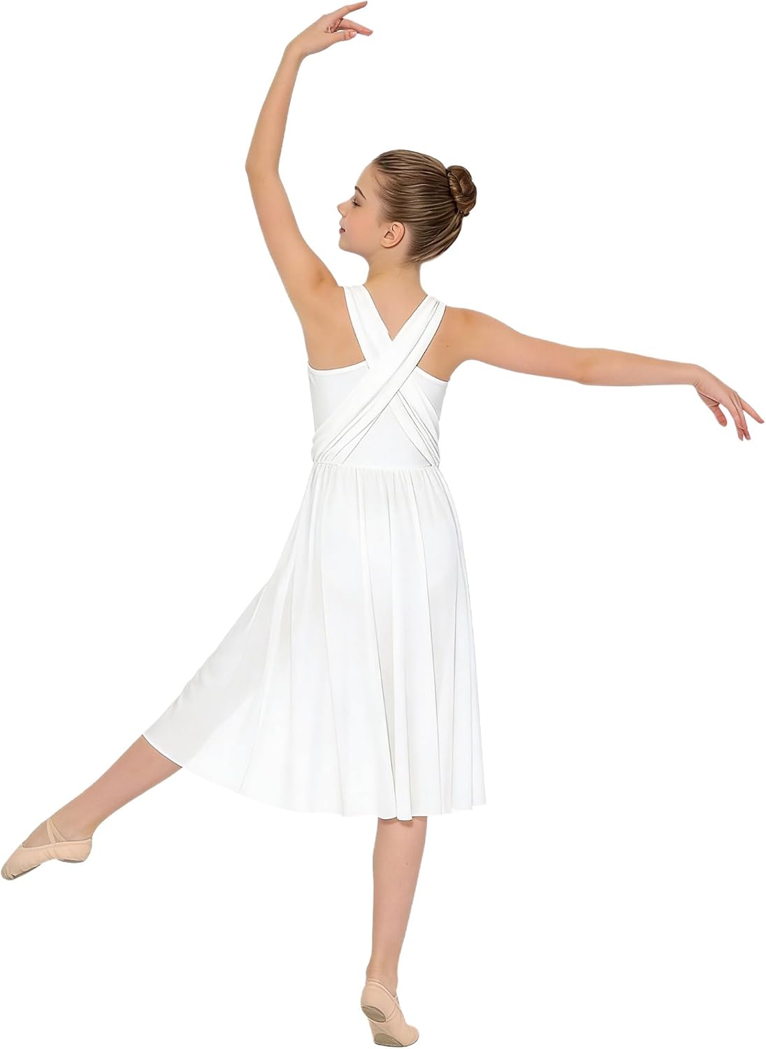 Girls Lyrical Dance Costume Sleeveless Crisscross Back Leotard with Tulle Skirt for Ballet Recital Competition