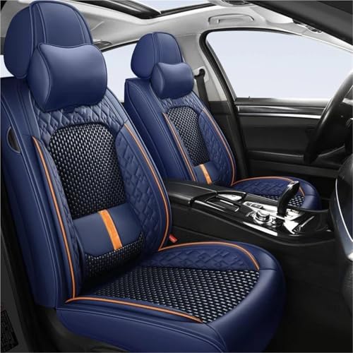 Housse de siège de voiture bleu 5 places universelle quatre saisons, cuir et support lombaire