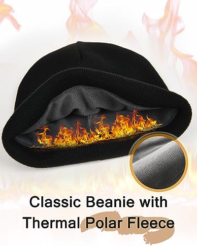 Image of FURTALK Mens Beanie Fleece Lined Winter Hats Double Layered Stylish Knited Cuffed Plain Hat