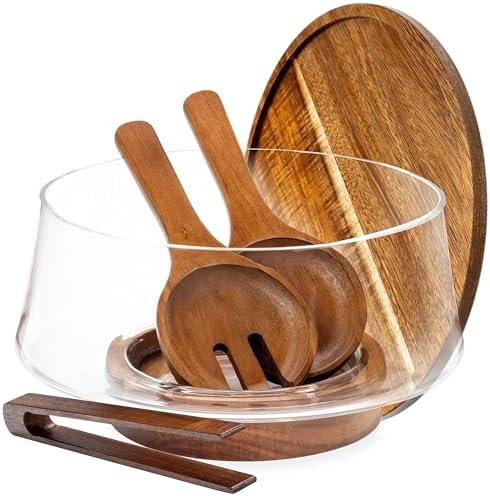 Large Glass Salad Bowl with Lid Set, 5.7 L Decorative Glass Mixin...