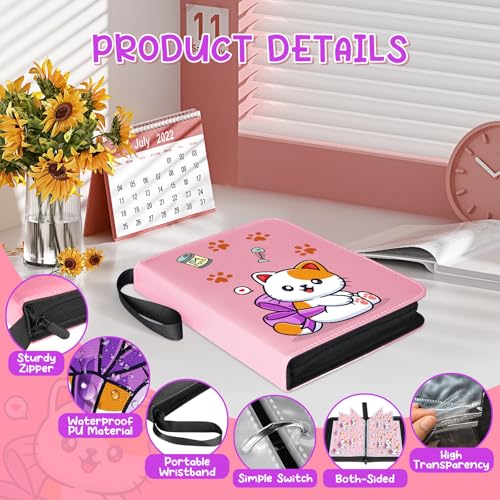 Winsing Card Binder 4 Pockets, Trading Card Binder 400 Pockets Holder Album Book for Girls, Card Collection Binder with Removable 50 Sleeves For Lorcana, MTG, Game Cards（Rose Pink） - Thumbnail 4