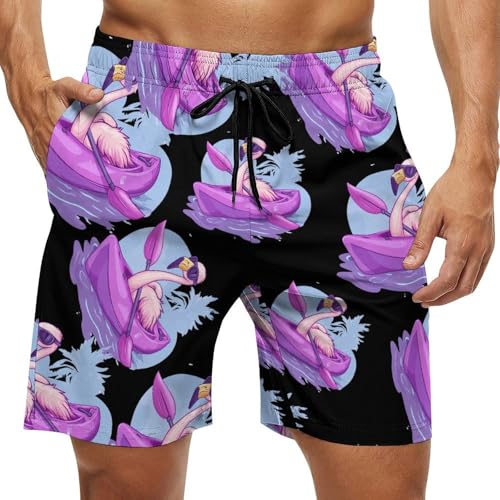 Flamingo Kayaking Mens Swim Trunks Quick Dry Board Shorts Beach Swimwear Bathing Suits