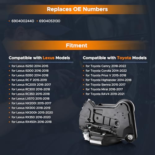 Image of Door Lock Actuator for Toyota Camry 2018-22, Corolla 2014-22, RAV4 19-2021 | Front Driver Left Side Door Actuator for Highlander 14-18, for Lexus IS250 14-2015, RX350 2016-2020, Replaces 6904002440
