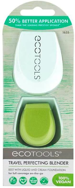 EcoTools Travel Perfecting Sponge Makeup Blender with Case, Beauty Sponge, Protects Makeup Sponge, Cruelty Free, Vegan, Latex Free, and Made With Recycled Materials, 2 Piece Set