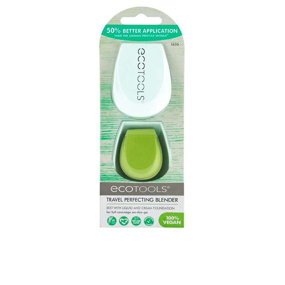 EcoTools Travel Perfecting Sponge Makeup Blender with Case, Beauty Sponge, Protects Makeup Sponge, Cruelty Free, Vegan, Latex Free, and Made With Recycled Materials, 2 Piece Set