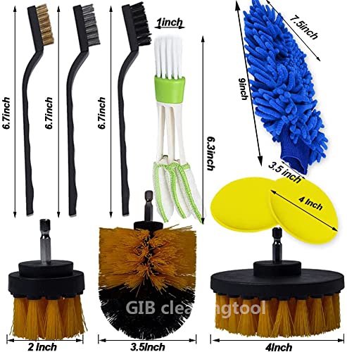 Gib Cleaningtool Auto Car Detailing Kit Interior Exterior - 5 Detail Brush, 3 Wire Brush, 3 Drill Brush, 2 Car Wash Sponge,1 Cone Sponge,1 Microfiber Mitt, 1 Automotive Air Vent Brush And Cloth #TOP2