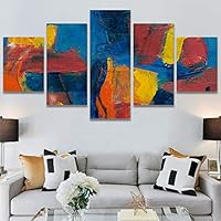 SIGNWIN 5 Panel Canvas Wall Art Modern Art Abstract Brushstroke Closeup Expressionism Expressive Modern Multicolor Oil Painting for Home Decorations Ready to Hang - 60
