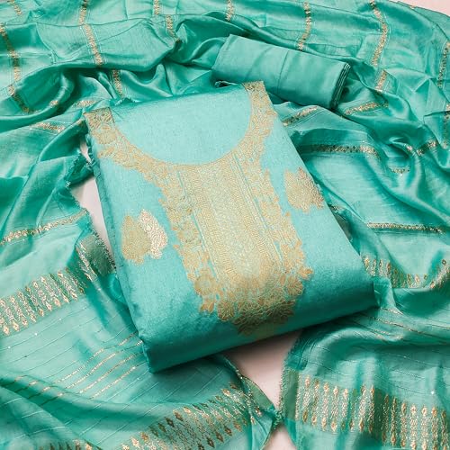 Image of Sidhidata Women's Dyable Banarasi Jacquard Unstitched Salwar Suit Dress Material With Mini Sequence Work Dupatta (DM Ikka Free Size)