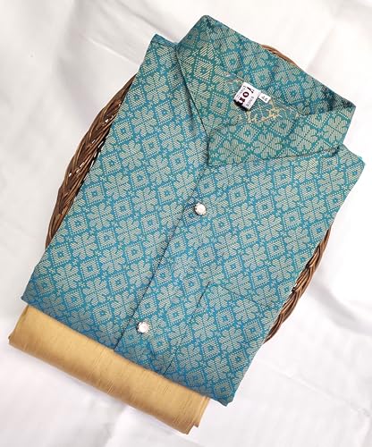 Image of Men Regular Full Sleeve Silk Cotton Kurta with Golden Pajama Set