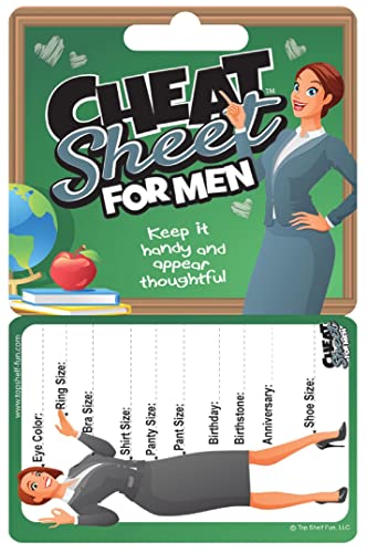 Top Shelf Fun Cheat Sheet for Men - an Epic Life hack for Your Wallet, The Credit Card Sized Protector of Humanity, The Guardian of Stupid Men, and The Perfect Stocking Stuffer!